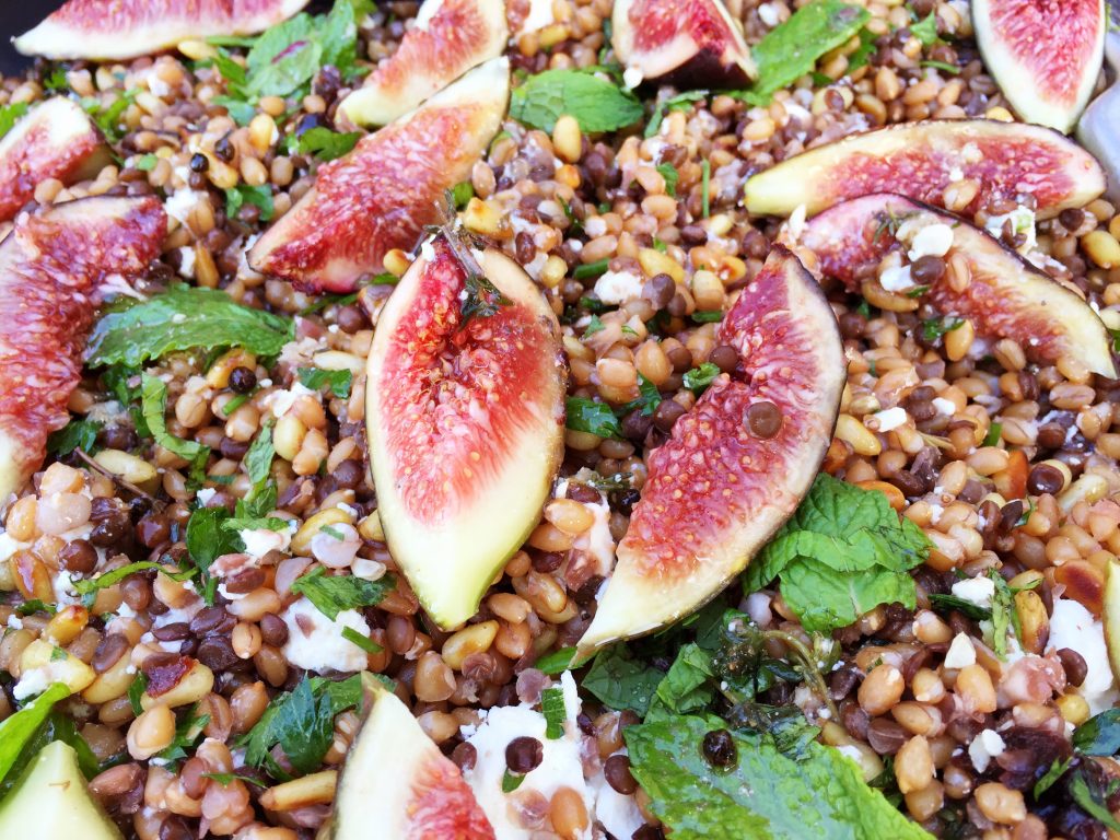 Farro, Black Lentil, Fig and Minted Goat's Cheese salad by Emma Stirling